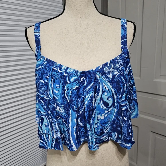 Torrid Blue Paisley Sleeveless Tank Bikini Top - Picture 2 of 5
